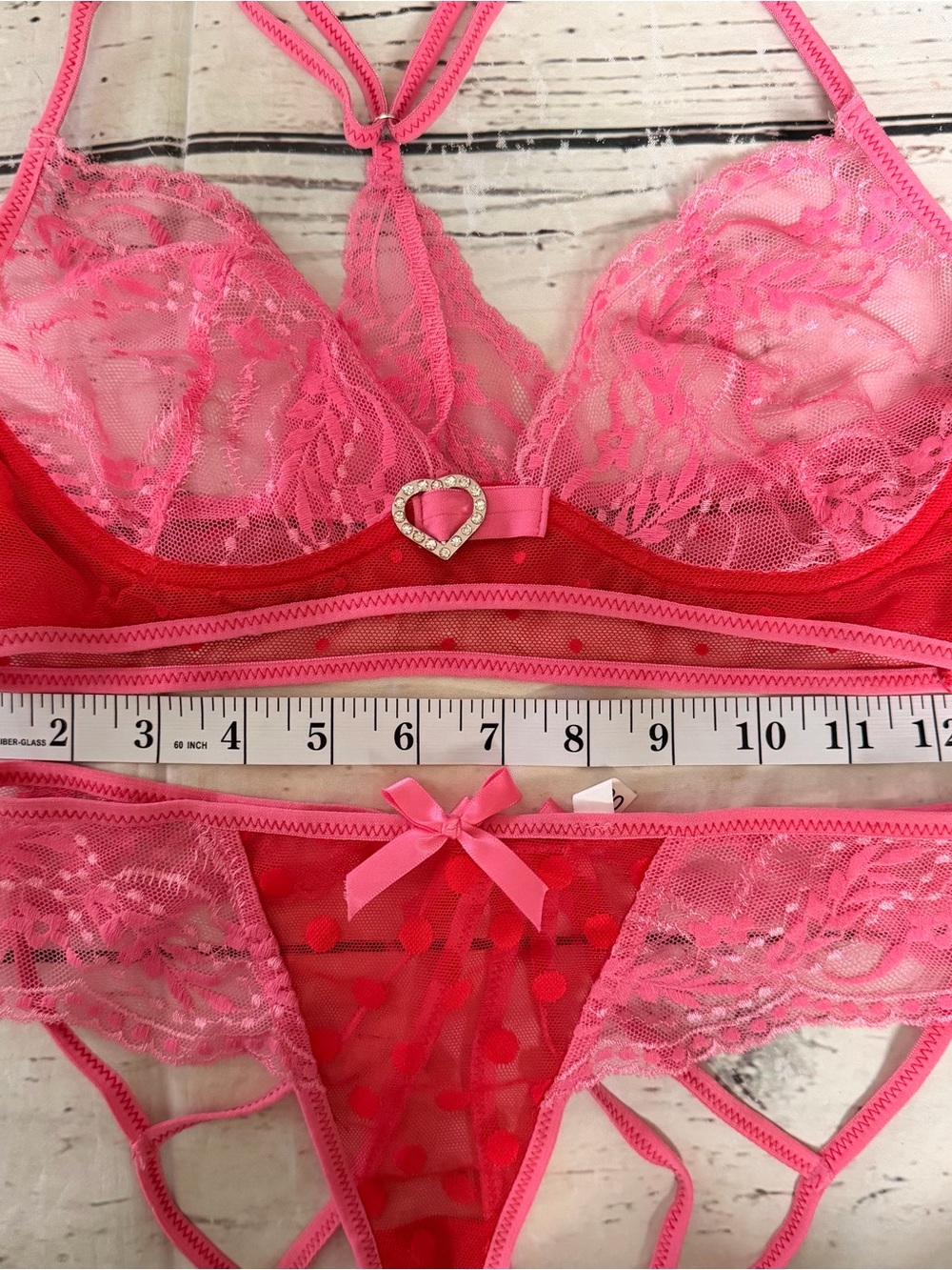 Lace Heart Accent Red & Pink Bralette Set - Picture 3 of 6